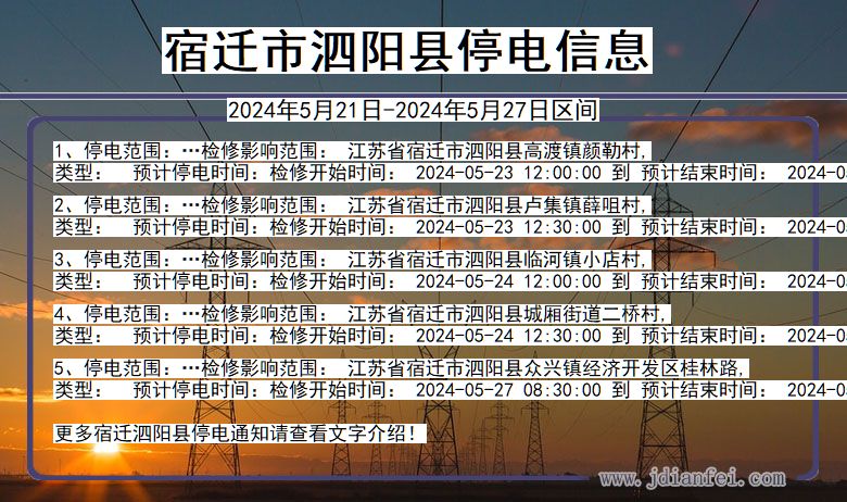 宿迁泗阳停电通知 江苏省宿迁泗阳停电通知