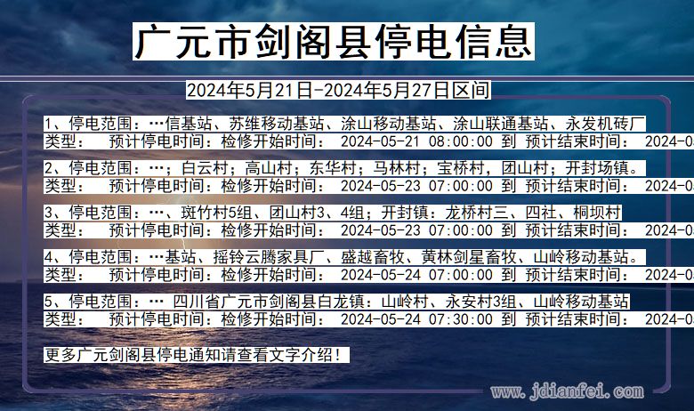 广元剑阁停电通知 四川省广元剑阁停电通知