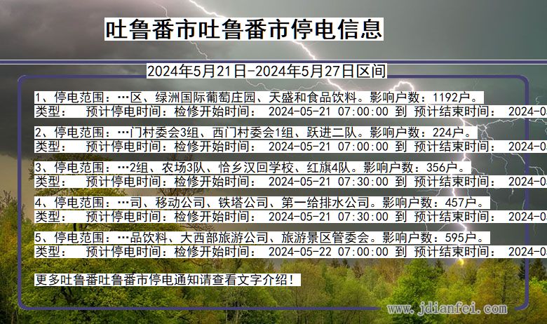 新疆维吾尔自治区吐鲁番吐鲁番停电通知