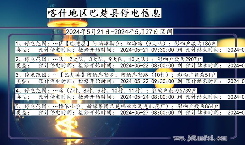 喀什地区巴楚停电通知 新疆维吾尔自治区喀什地区巴楚停电通知