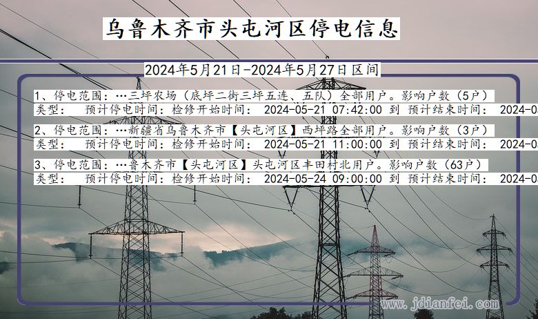 新疆维吾尔自治区乌鲁木齐头屯河停电通知