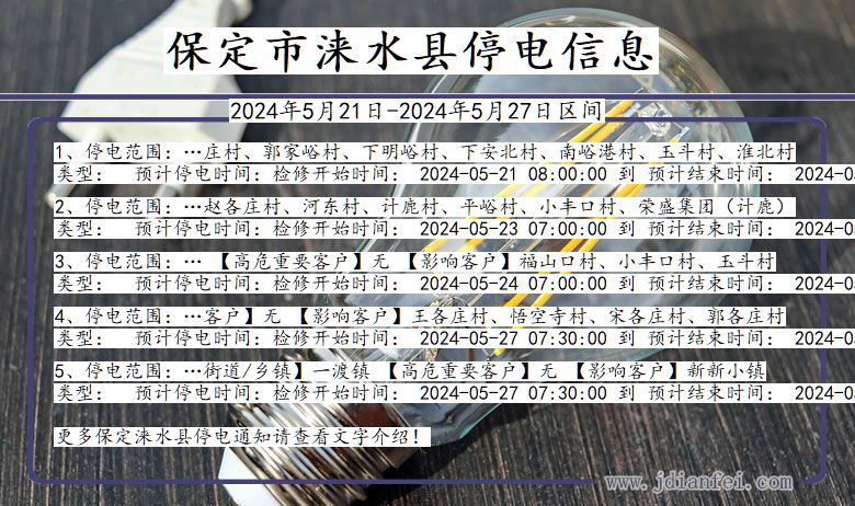 保定涞水停电通知 河北省保定涞水停电通知