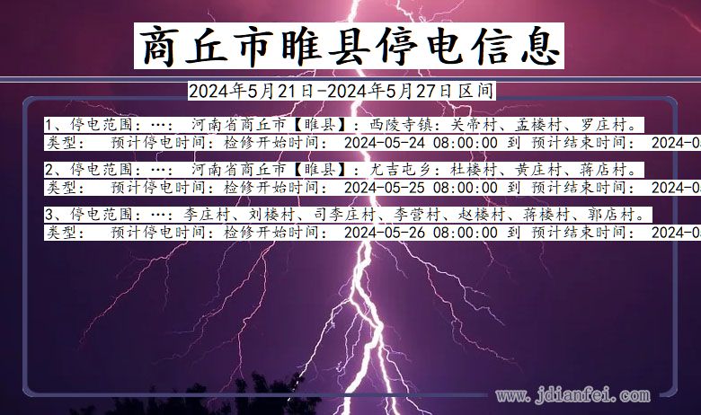 商丘睢县停电通知 河南省商丘睢县停电通知