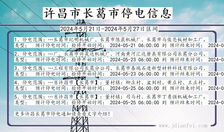 河南省许昌长葛停电通知