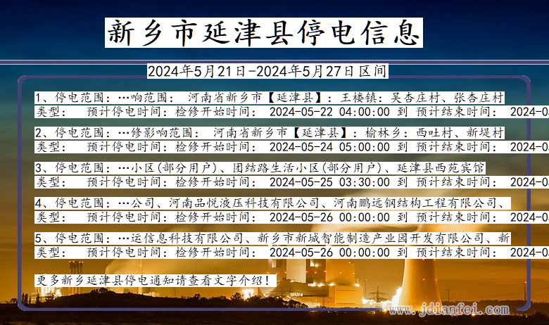 河南省新乡延津停电通知