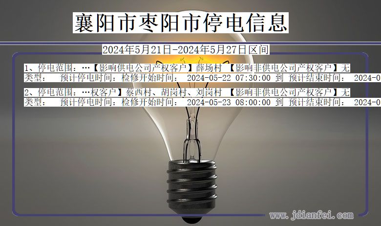 湖北省襄阳枣阳停电通知