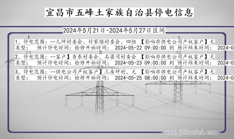 湖北省宜昌五峰土家族自治停电通知