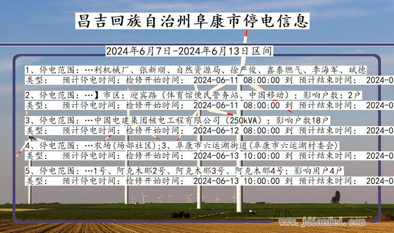昌吉回族自治州阜康停电通知 新疆维吾尔自治区昌吉回族自治州阜康停电通知