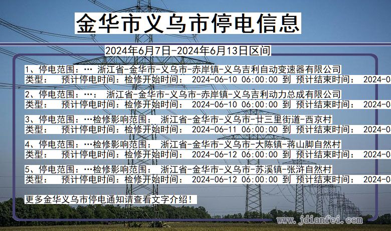 金华义乌停电通知 浙江省金华义乌停电通知