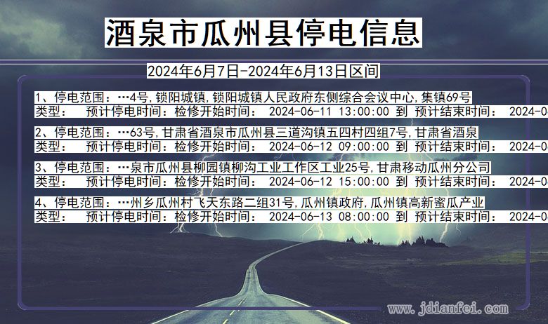 酒泉瓜州停电通知 甘肃省酒泉瓜州停电通知