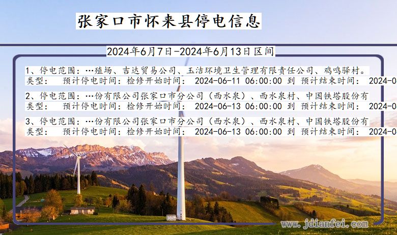 河北省张家口怀来停电通知
