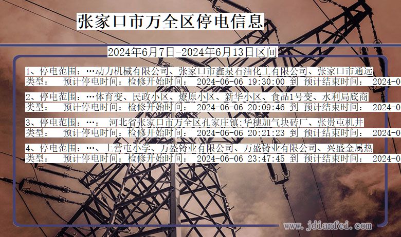 张家口万全停电通知 河北省张家口万全停电通知