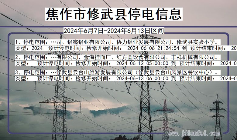 焦作修武停电通知 河南省焦作修武停电通知