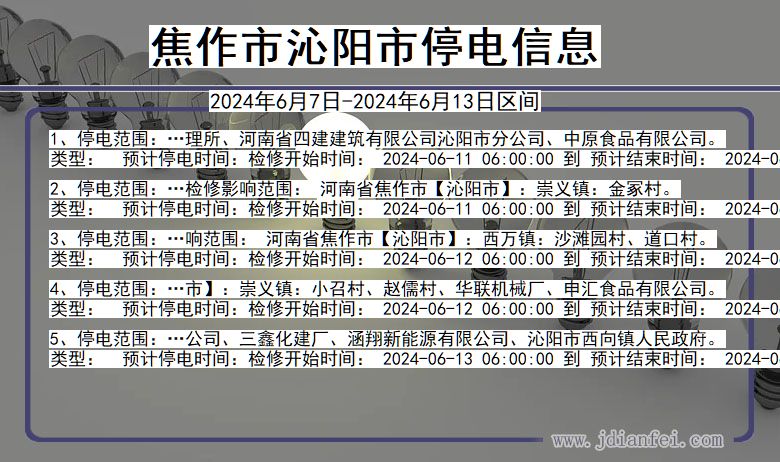 焦作沁阳停电通知 河南省焦作沁阳停电通知