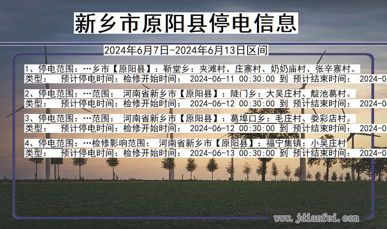 河南省新乡原阳停电通知
