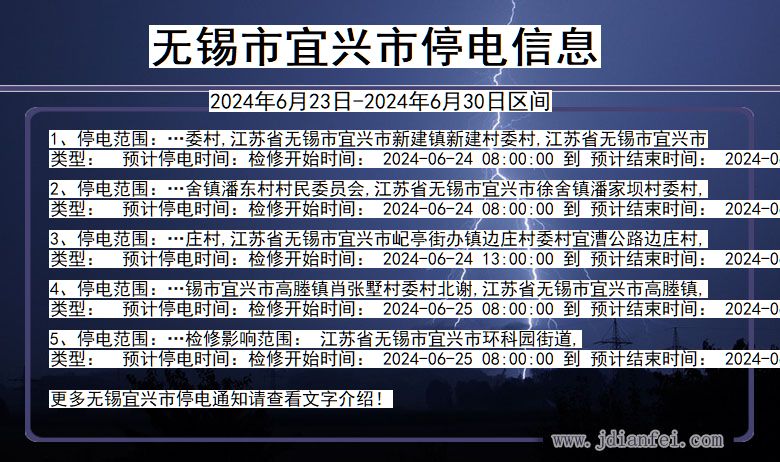 江苏省无锡宜兴停电通知