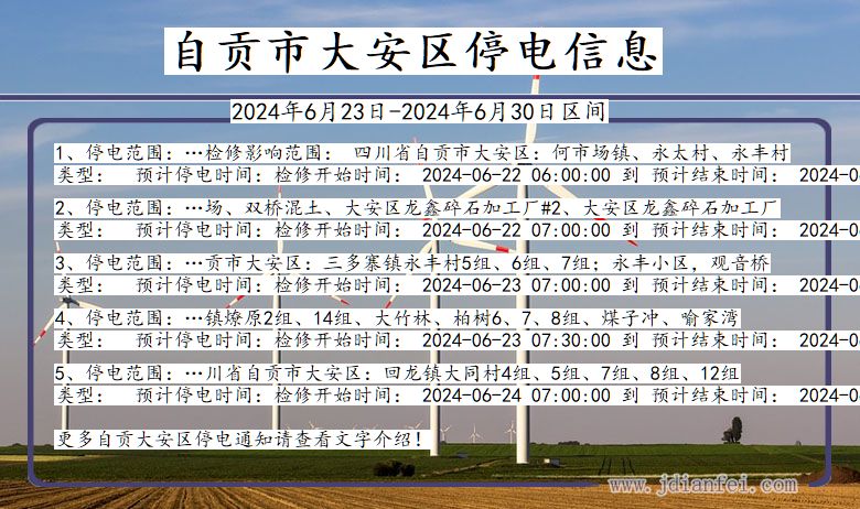 四川省自贡大安停电通知