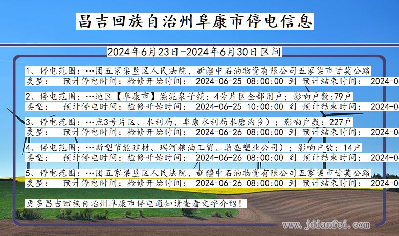 昌吉回族自治州阜康停电通知 新疆维吾尔自治区昌吉回族自治州阜康停电通知