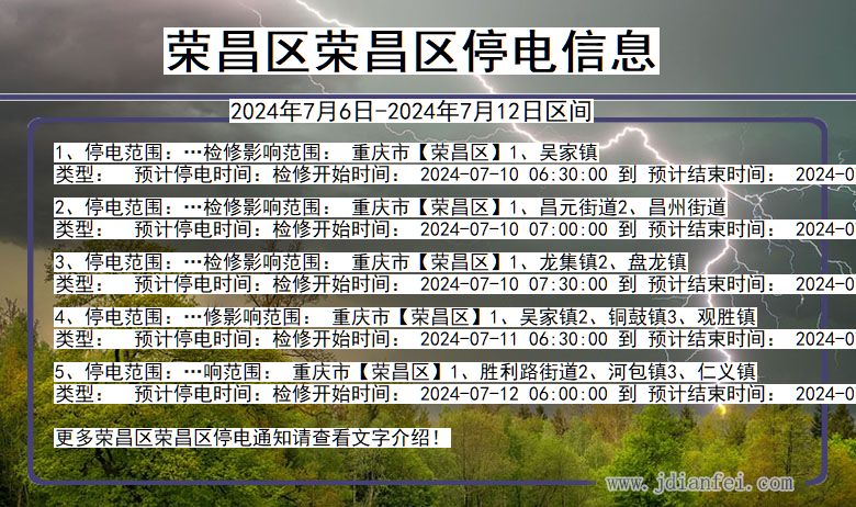 重庆市荣昌区荣昌停电通知