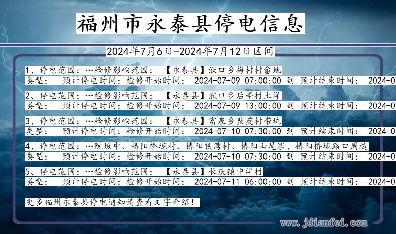 福州永泰停电通知 福建省福州永泰停电通知