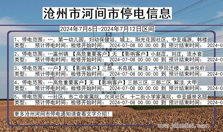 沧州河间停电通知 河北省沧州河间停电通知