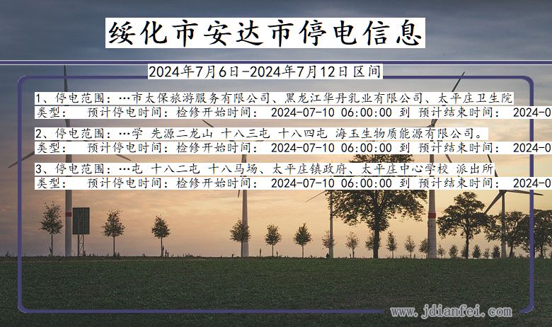 绥化安达停电通知 黑龙江省绥化安达停电通知
