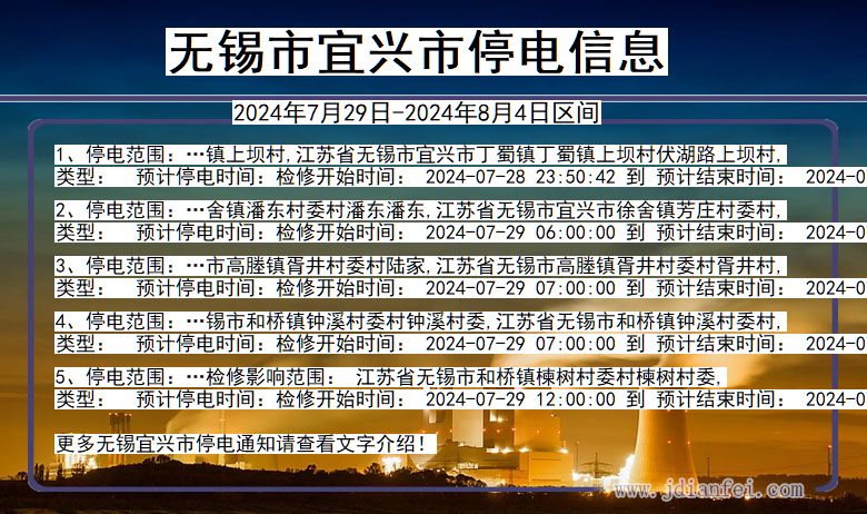 江苏省无锡宜兴停电通知