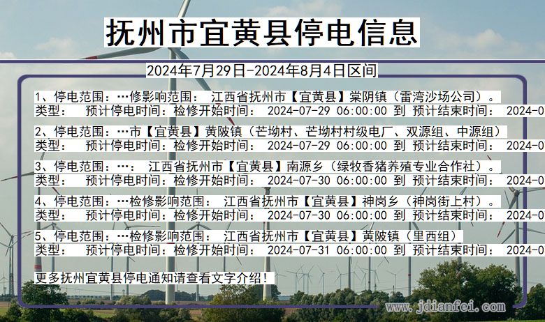 江西省抚州宜黄停电通知