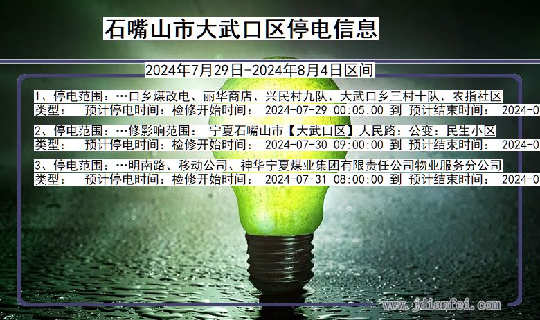石嘴山大武口停电通知 宁夏回族自治区石嘴山大武口停电通知