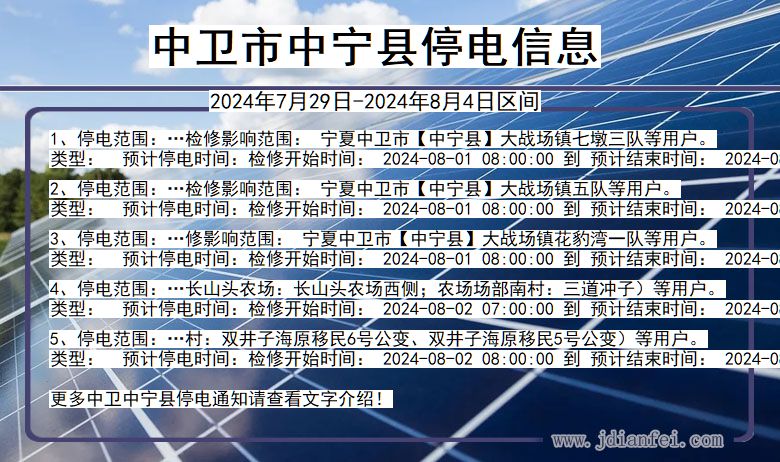 宁夏回族自治区中卫中宁停电通知