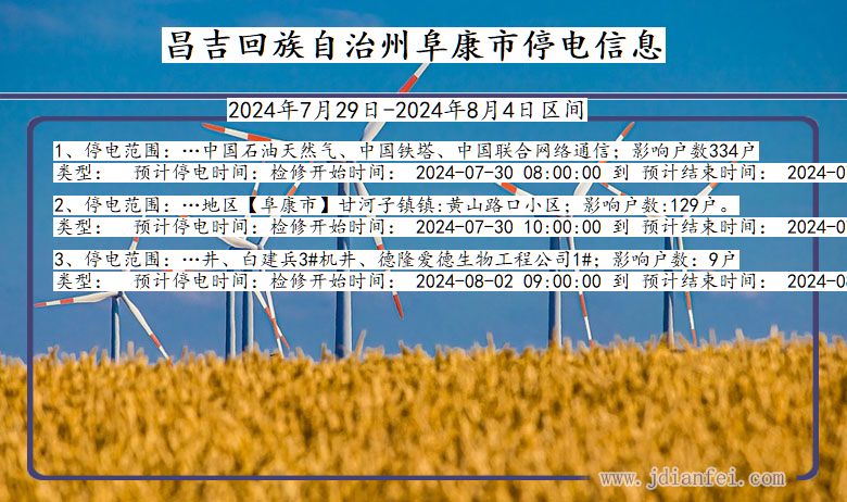 昌吉回族自治州阜康停电通知 新疆维吾尔自治区昌吉回族自治州阜康停电通知