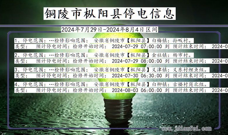铜陵枞阳停电通知 安徽省铜陵枞阳停电通知