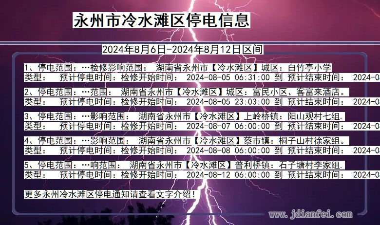 永州冷水滩停电通知 湖南省永州冷水滩停电通知