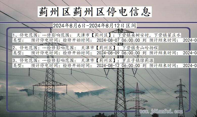 蓟州区蓟州停电通知 天津市蓟州区蓟州停电通知