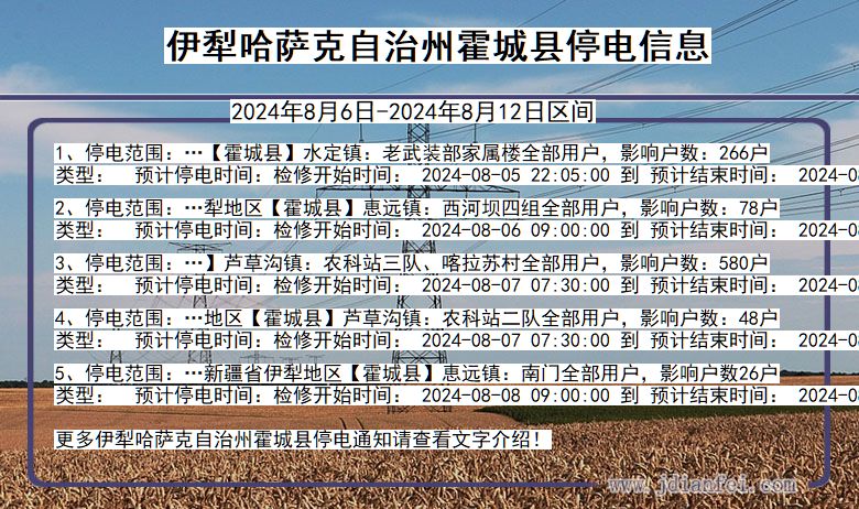 伊犁哈萨克自治州霍城停电通知 新疆维吾尔自治区伊犁哈萨克自治州霍城停电通知