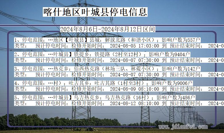 喀什地区叶城停电通知 新疆维吾尔自治区喀什地区叶城停电通知