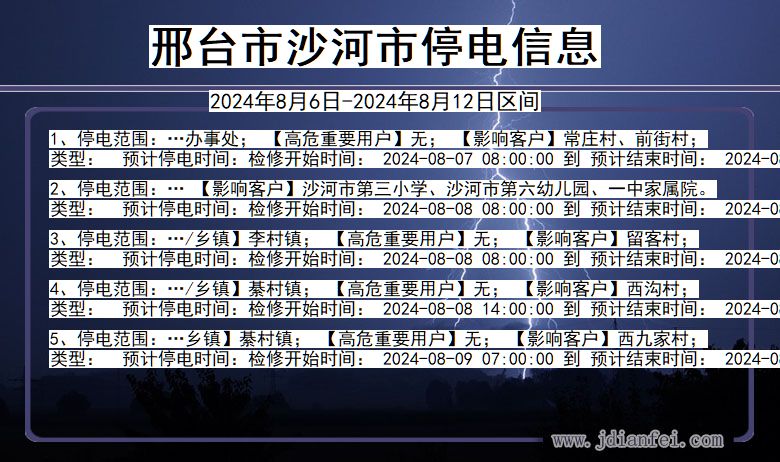 河北省邢台沙河停电通知