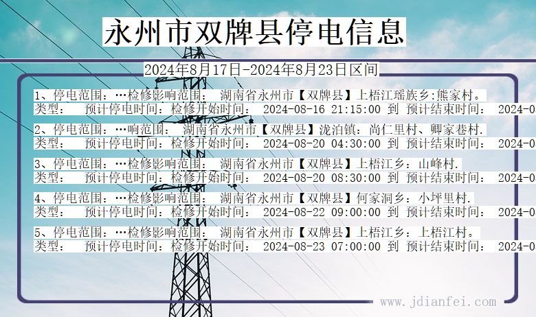 湖南省永州双牌停电通知