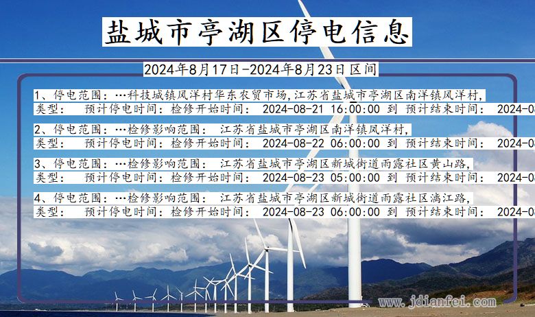 江苏省盐城亭湖停电通知