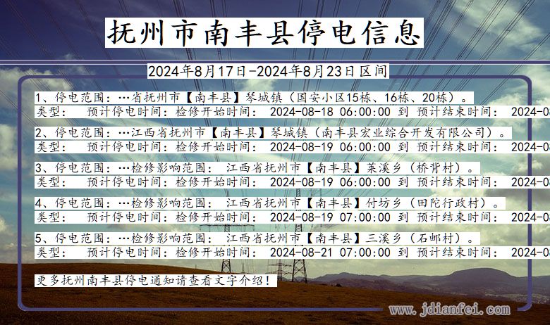 江西省抚州南丰停电通知