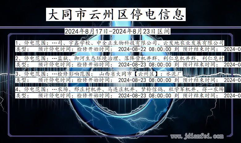 大同云州停电通知 山西省大同云州停电通知