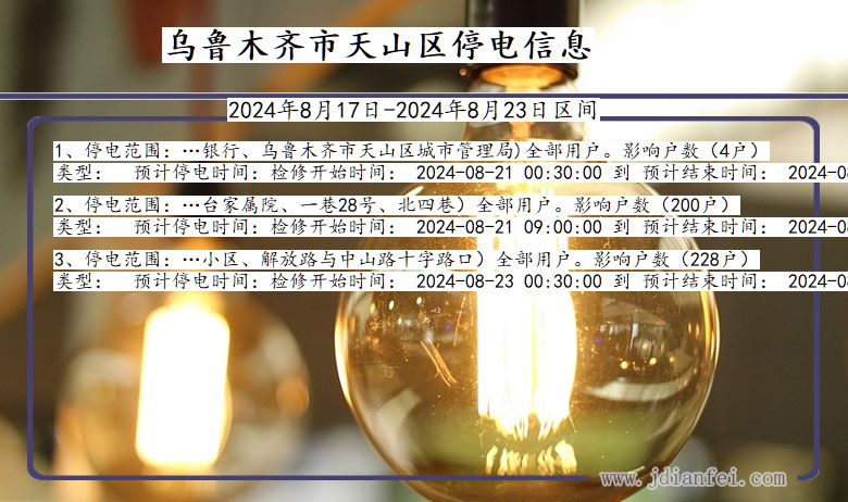 新疆维吾尔自治区乌鲁木齐天山停电通知