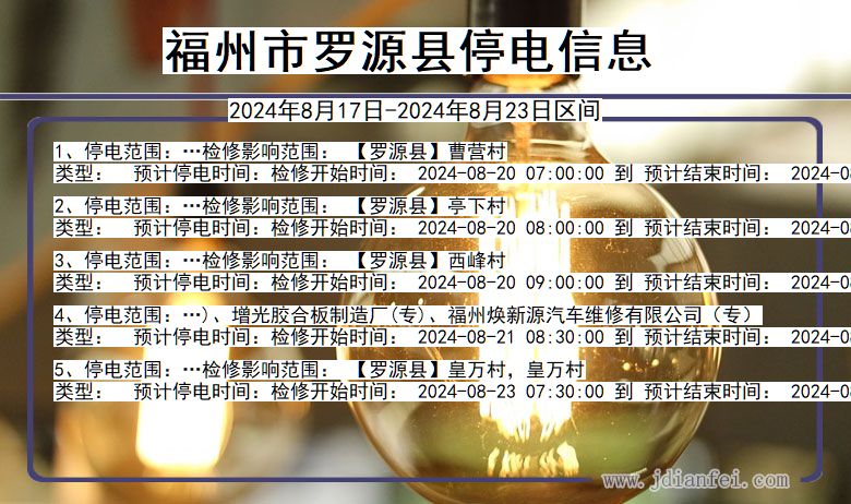 福建省福州罗源停电通知