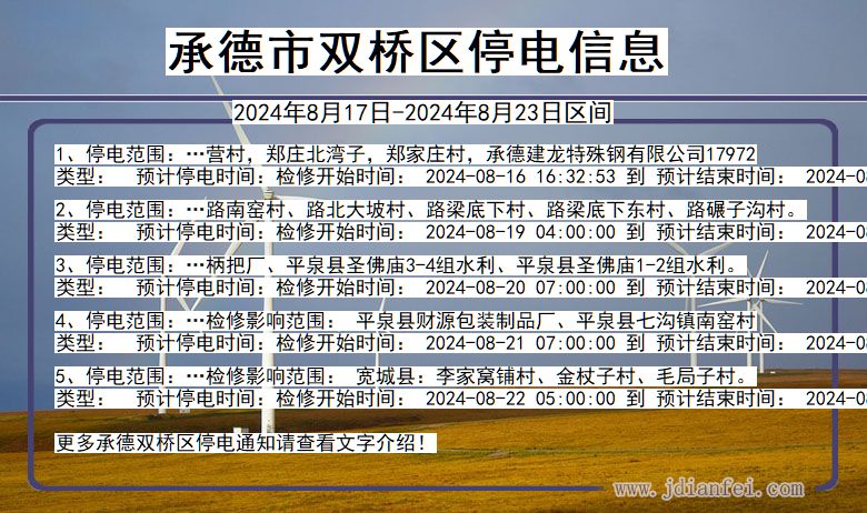 承德双桥停电通知 河北省承德双桥停电通知