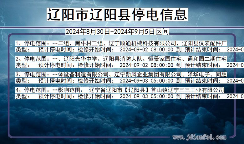 辽宁省辽阳辽阳停电通知