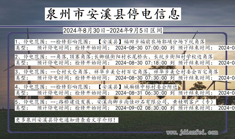 泉州安溪停电通知 福建省泉州安溪停电通知