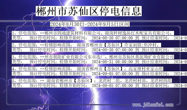 郴州苏仙停电通知 湖南省郴州苏仙停电通知