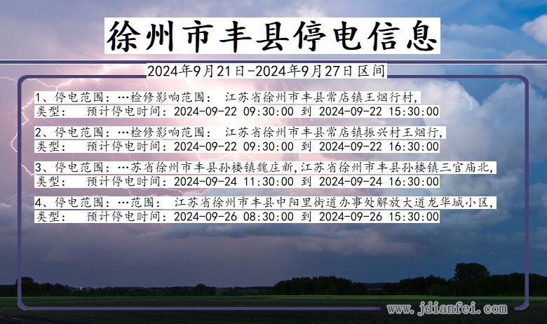 江苏省徐州丰县停电通知