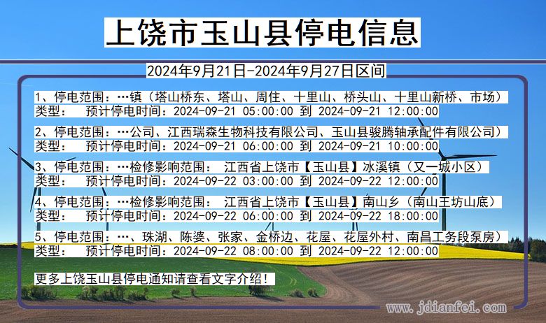 上饶玉山停电通知 江西省上饶玉山停电通知