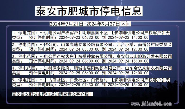 山东省泰安肥城停电通知